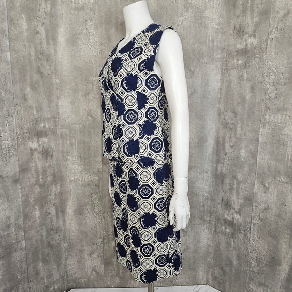 Vintage 60s Handmade 2 Piece Skirt Set S Navy White Floral Mod Sleeveless Top - Picture 8 of 10